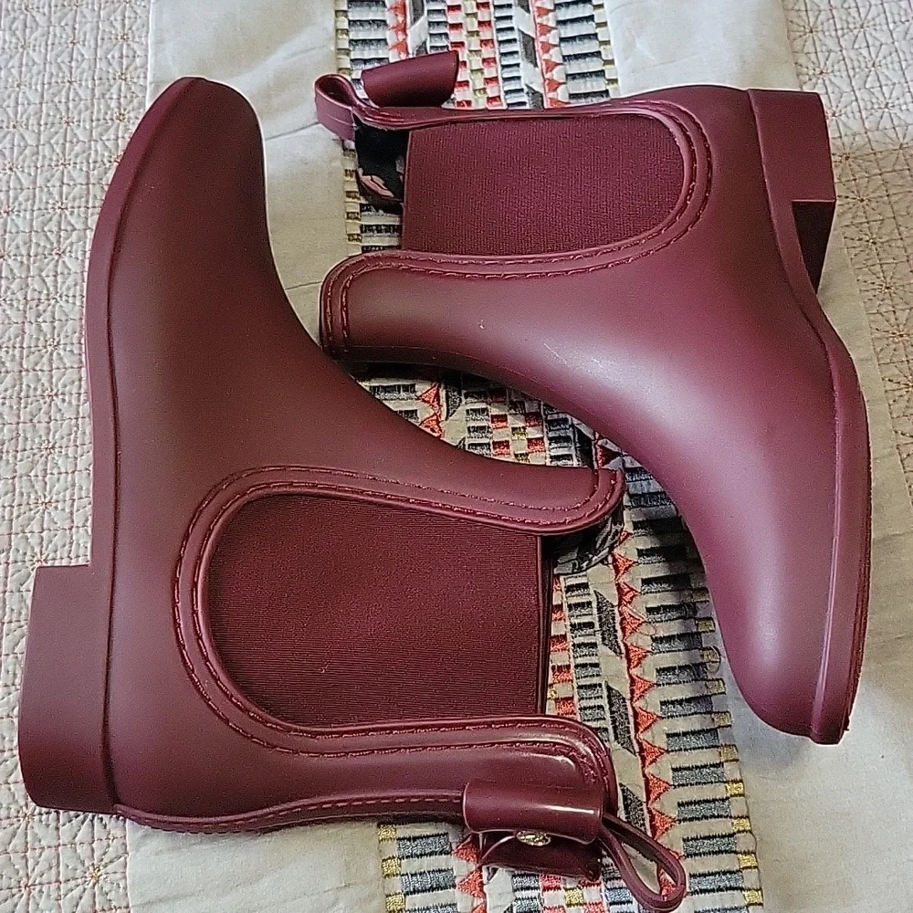 Catherine Malandrino Plum Chelsea Briellie Rainboots Bows Burgundy Feminine 39 8